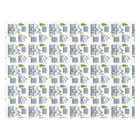 Kerstwinter afbeelding grijze huizen groene bomen tafelkleed (Voorkant (Horizontaal))