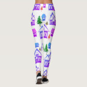 Kerstwinter afbeelding roze violet paarse huizen leggings (Achterkant)