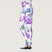 Kerstwinter afbeelding roze violet paarse huizen leggings (Links)