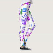Kerstwinter afbeelding roze violet paarse huizen leggings (Rechts)