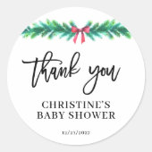 Kerstwinter Baby shower Ronde Sticker (Voorkant)
