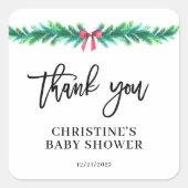 Kerstwinter Baby shower Vierkante Sticker (Voorkant)