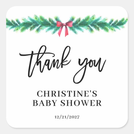 Kerstwinter Baby shower Vierkante Sticker (Voorkant)