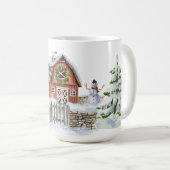Kerstwinter Barn Snowman Trees Red Bird Snow Koffiemok (Voorkant rechts)