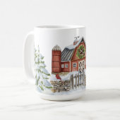 Kerstwinter Barn Snowman Trees Red Bird Snow Koffiemok (Voorkant links)