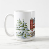 Kerstwinter Barn Snowman Trees Red Bird Snow Koffiemok (Links)