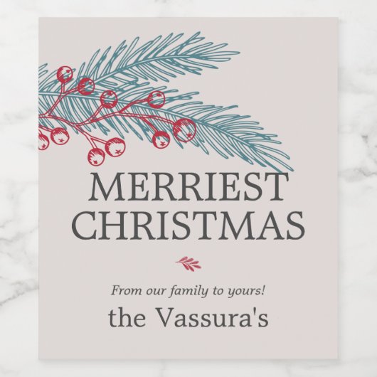 Kerstwinter: Berry Greenery Wijn Etiket (Enkel label)