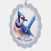 Kerstwinter Bluejay Vogel Wildlife Natuur Ornament Kaart (Links)
