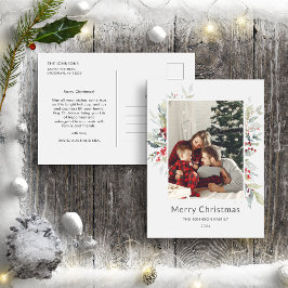 Kerstwinter boeket van rode bessen één foto briefkaart