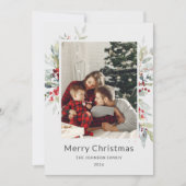 Kerstwinter boeket van rode bessen één foto feestdagenkaart (Voorkant)