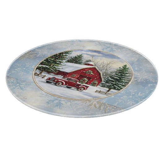 Kerstwinter boerderij snijplank (Hoek)