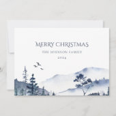 Kerstwinter bos landschap blauw wit feestdagenkaart (Voorkant)