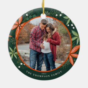 Kerstwinter Botanicals Green Holiday Foto Keramisch Ornament