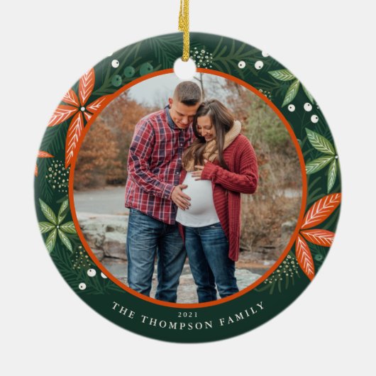 Kerstwinter Botanicals Green Holiday Foto Keramisch Ornament (Achterkant)
