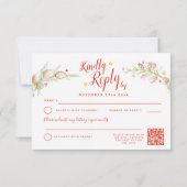 Kerstwinter bruiloft bloemenkrans kunst QR RSVP Kaartje (Achterkant)