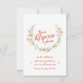 Kerstwinter bruiloft bloemenkrans kunst RSVP kaartje (Voorkant)