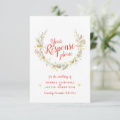 Kerstwinter bruiloft bloemenkrans kunst RSVP kaartje (Staand voorkant)