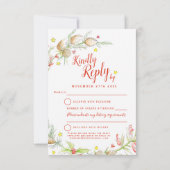 Kerstwinter bruiloft bloemenkrans kunst RSVP kaartje (Achterkant)