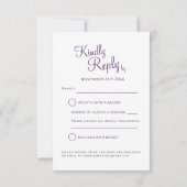 Kerstwinter bruiloft bomen paarse antwoordkaart RSVP kaartje (Achterkant)