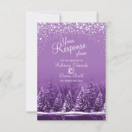 Kerstwinter bruiloft bomen paarse antwoordkaart RSVP kaartje