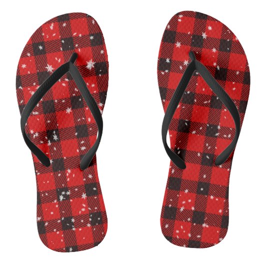 Kerstwinter Buffel Plaid Sneeuwvlokken Teenslippers (Voetbed)