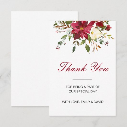 Kerstwinter Dank je kaart, trouwkaart RSVP Kaartje (Voorkant / Achterkant)