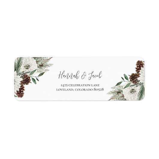 Kerstwinter dennen bruiloft retour adres etiket (Voorkant)
