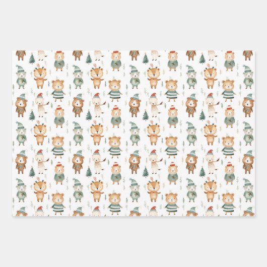 Kerstwinter dieren in truien inpakpapier vel (Voorkant 3)