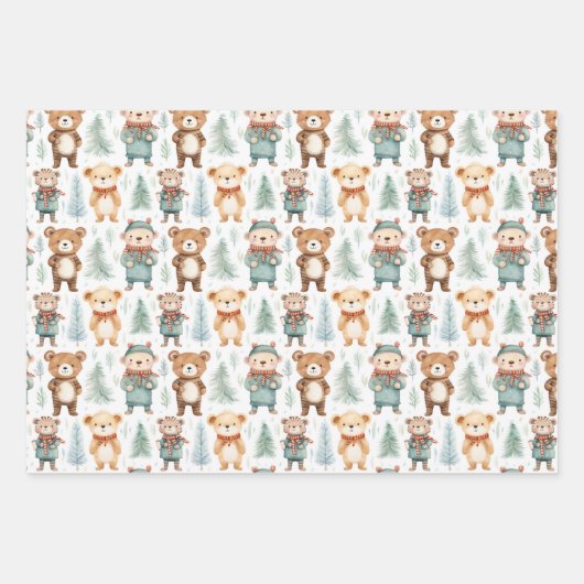 Kerstwinter dieren in truien inpakpapier vel (Voorkant 2)