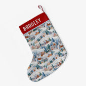 Kerstwinter dorp geborduurd gepersonaliseerd kleine kerstsok (Achterkant (Hangend))