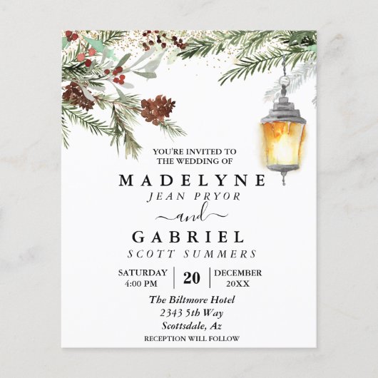 Kerstwinter Elegant Pine Drop Black Wedding Flyer (Voorkant)
