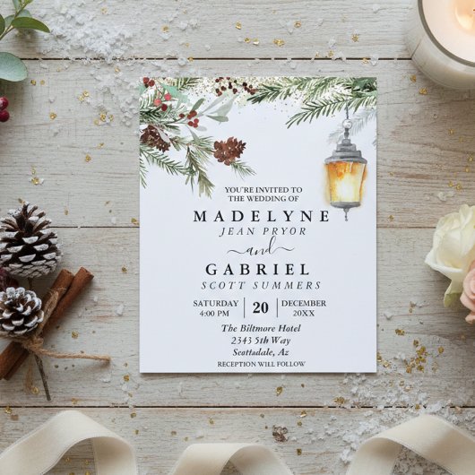 Kerstwinter Elegant Pine Drop Black Wedding Flyer