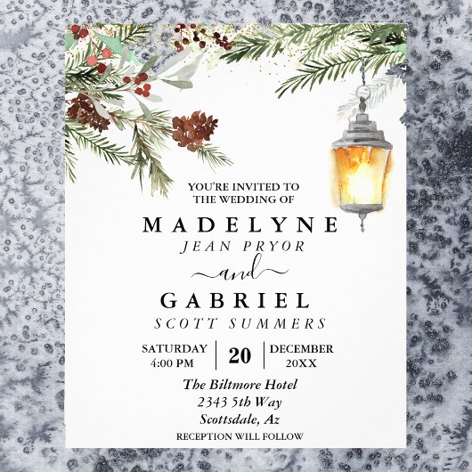 Kerstwinter Elegant Pine Drop Black Wedding Flyer