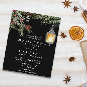 Kerstwinter Elegant Pine Drop Black Wedding Flyer