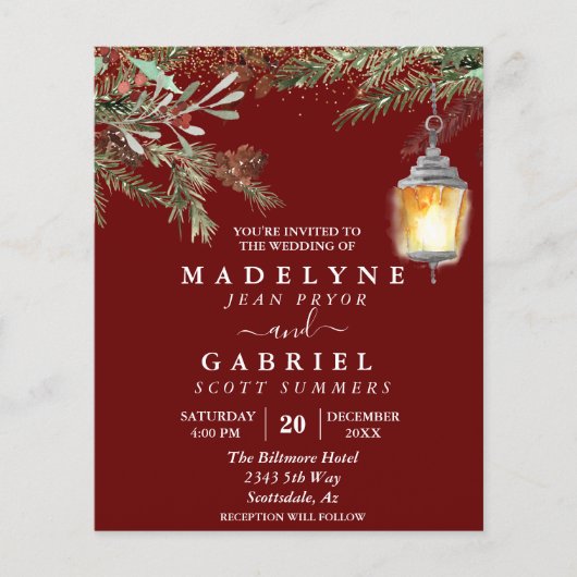 Kerstwinter Elegant Pine Drop Black Wedding Flyer (Voorkant)