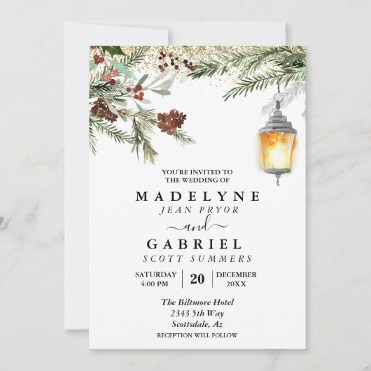 Kerstwinter Elegant Pine Drop Wedding Kaart (Voorkant)
