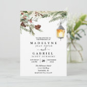 Kerstwinter Elegant Pine Drop Wedding Kaart (Staand voorkant)