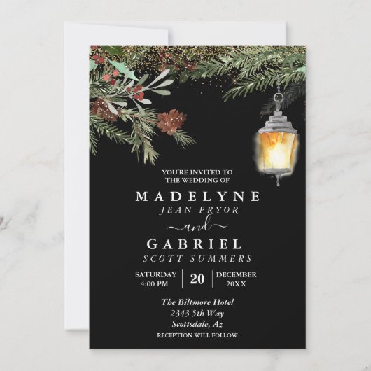 Kerstwinter Elegant Pine Drop Wedding Kaart (Voorkant)