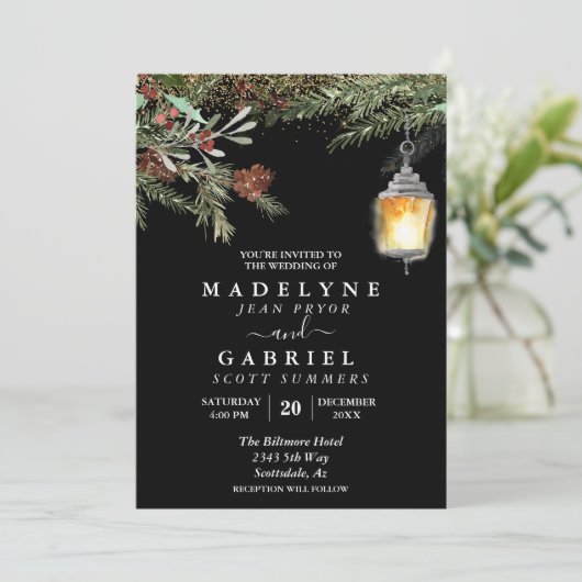 Kerstwinter Elegant Pine Drop Wedding Kaart (Staand voorkant)
