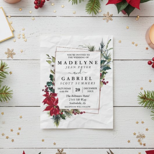 Kerstwinter Elegant Poinsettia Black Wedding Flyer