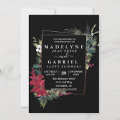 Kerstwinter Elegant Poinsettia Black Wedding Kaart (Voorkant)
