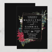 Kerstwinter Elegant Poinsettia Black Wedding Kaart (Voorkant / Achterkant)