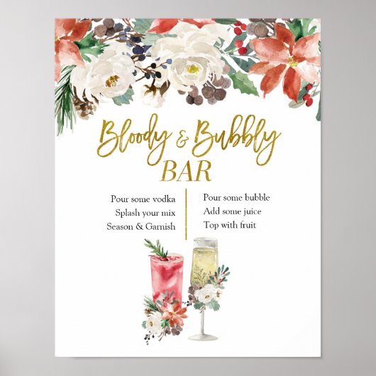 Kerstwinter Floral Bloody en bubble Bar Poster (Voorkant)