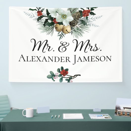 Kerstwinter Floral Mr. & Mrs Wedding Banner (Beurs)
