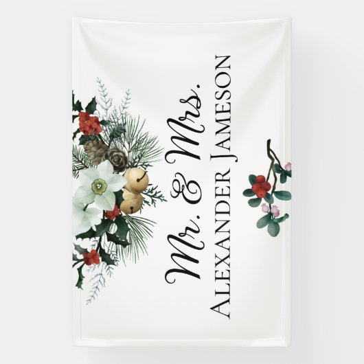 Kerstwinter Floral Mr. & Mrs Wedding Banner (Verticaal)