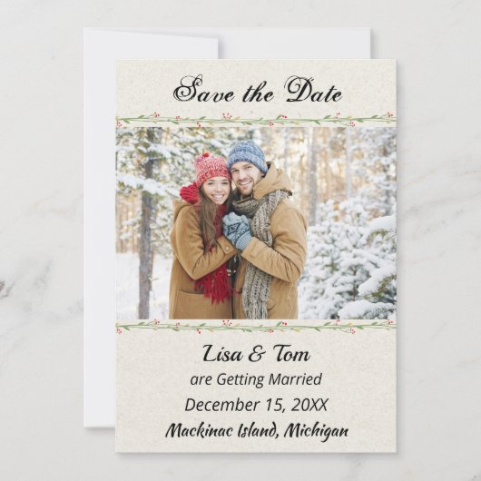 Kerstwinter Foto Save the Date Kaart (Voorkant)