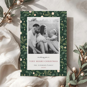 Kerstwinter gebladerte tweezijdige familiefoto feestdagenkaart
