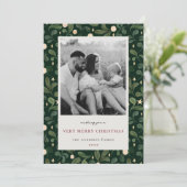 Kerstwinter gebladerte tweezijdige familiefoto feestdagenkaart (Staand voorkant)