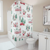 Kerstwinter Gnome Merry Bright Tree Red Truck Douchegordijn (In situ)