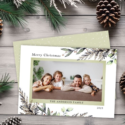 Kerstwinter Greenery Foto Feestdagenkaart